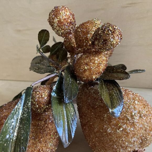 Christmas Ornament Bronze Gold Sparkly Pear Sparkles Beads Fruit Cluster - Picture 10 of 10